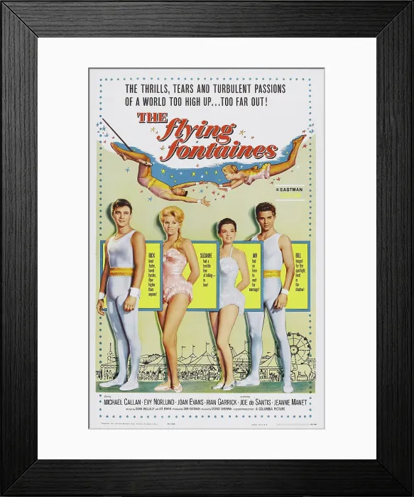 Framed Print : THE FLYING FONTAINES, US poster art, from left: Michael Callan, Evy Norlund, Joan Evans, Rian Garrick, 1959