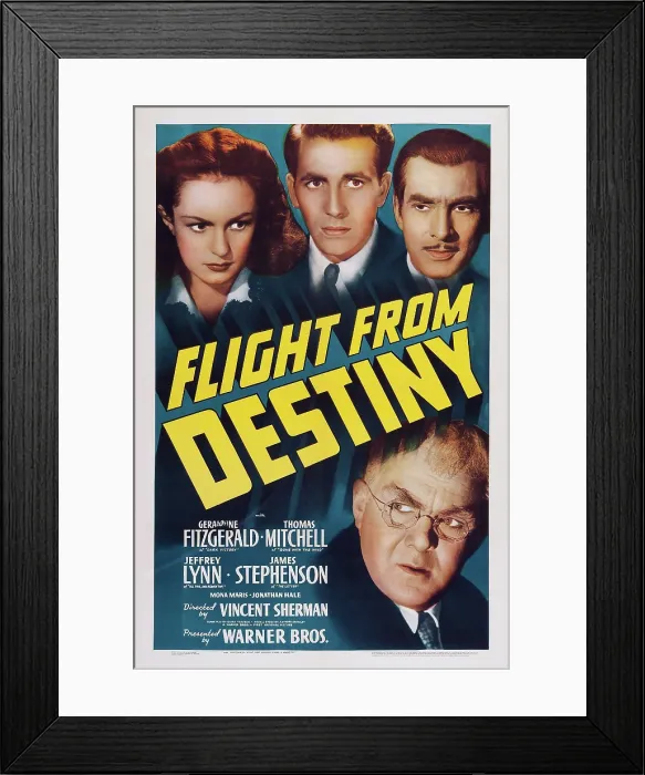 Framed Print : FLIGHT FROM DESTINY, top l-r: Geraldine Fitzgerald, Jeffrey Lynn, James Stephenson, bottom: Thomas Mitchell on poster art, 1941