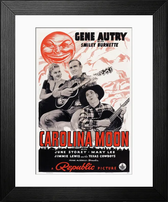 Framed Print : CAROLINA MOON, US poster, from left: June Storey, Gene Autry, Smiley Burnette, 1940