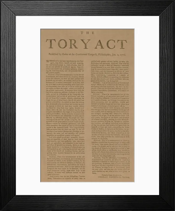 Framed Print : American Revolution, Second Continential Congress, 1775-1776. The Tory Act, published by Congress on Jan Framed Print : American Revolution, Second Continential Congress, 1775-1776. The Tory Act, published by Congress on Jan