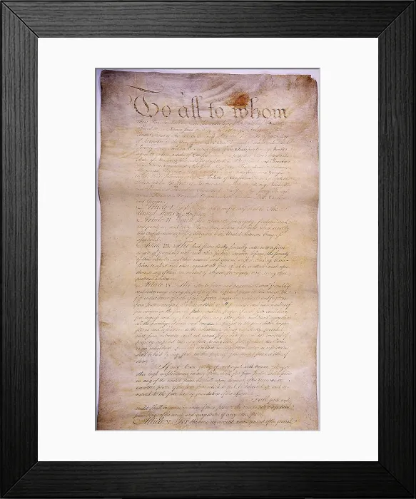 Framed Print : The first of four pages of The Articles of Confederation and Perpetual Union, were approved by Congress on Nov. 15, 1777 to establish a confederation of sovereign states