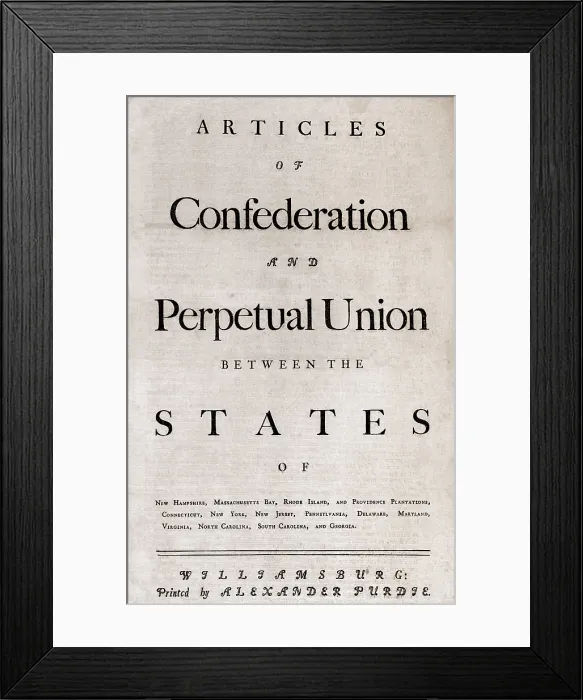 Framed Print : The first of four pages of The Articles of Confederation and Perpetual Union, were ratified by Congress on Nov. 15, 1777 to establish a confederation of sovereign states