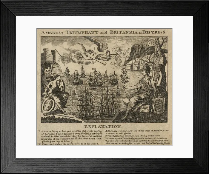 Framed Print : American Revolution. America Triumphant and Britannia in Distress, 1782 Framed Print : American Revolution. America Triumphant and Britannia in Distress, 1782