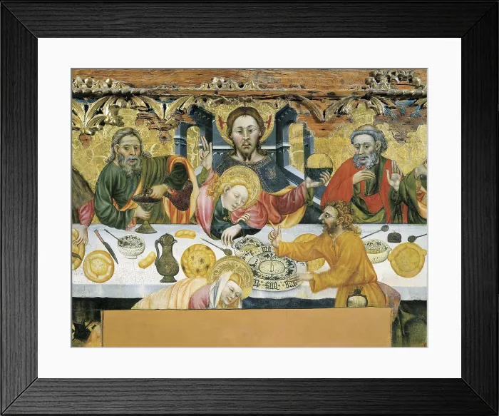 Framed Print : FERRER, Jaume (15th century). The Last Supper. ca. 1370-1400. Catalan School. Central detail. Gothic art. Tempera on wood. SPAIN. Solsona. Diocesan and Regional Museum