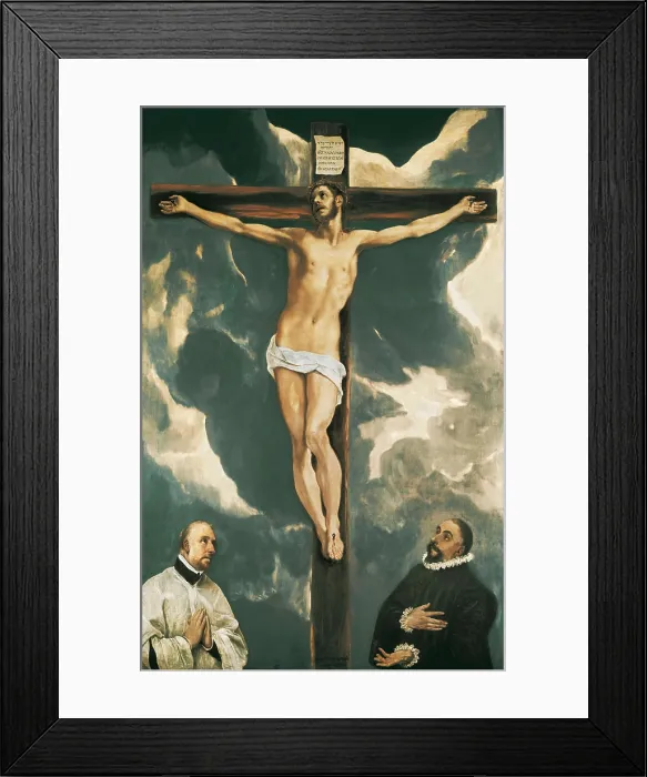Framed Print : Greco, Domnikos Theotokpoulos, called El (1541-1614). The Crucifixion with Two Donors. ca. 1585 - ca. 1590. Mannerism art. Oil on canvas. FRANCE. Paris. Louvre Museum Framed Print : Greco, Domnikos Theotokpoulos, called El (1541-1614). The Crucifixion with Two Donors. ca. 1585 - ca. 1590. Mannerism art. Oil on canvas. FRANCE. Paris. Louvre Museum