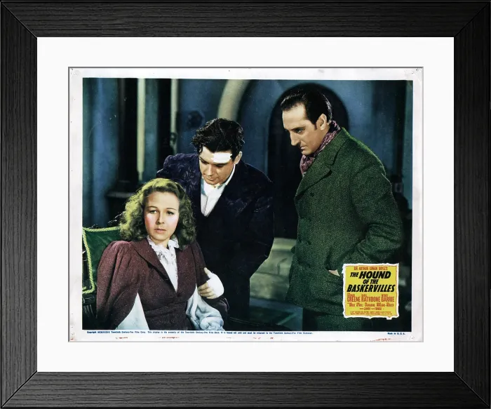 Framed Print : THE HOUND OF THE BASKERVILLES, from left, Wendy Barrie, Richard Greene, Basil Rathbone, 1939, TM and copyright 20th Century Fox Film Corp