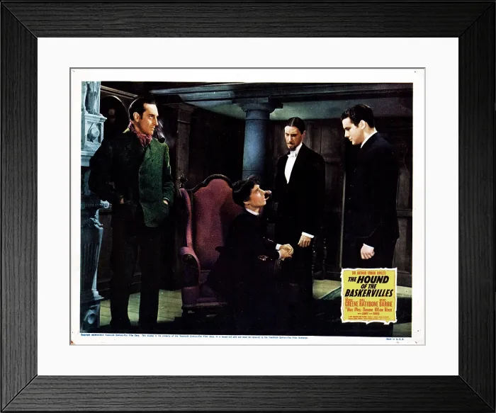 Framed Print : THE HOUND OF THE BASKERVILLES, from left, Basil Rathbone, Eily Malyon, John Carradine, Richard Greene, 1939, TM and Copyright 20th Century Fox Film Corp. All rights reserved