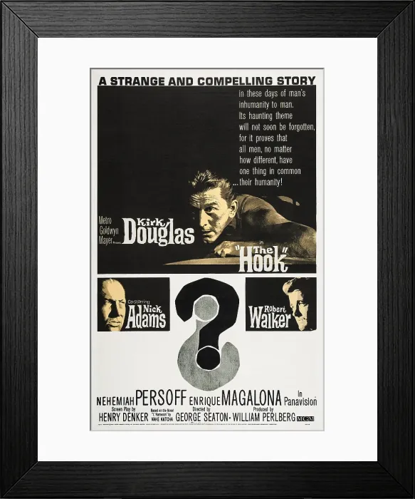 Framed Print : THE HOOK, US poster art, from left: Nick Adams, Kirk Douglas, Robert Walker Jr. 1963