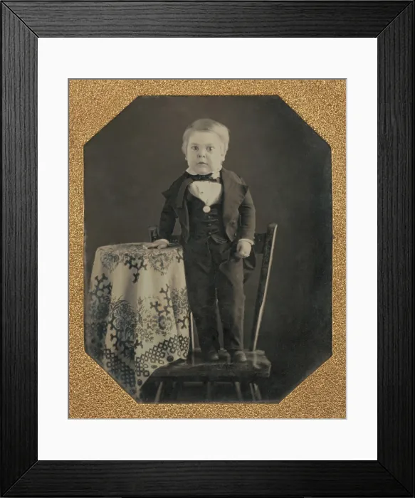 Framed Print : Tom Thumb, born Charles Sherwood Stratton, at age 10 in 1848. P.T. Barnum was related to his parents and taught him to perform by the time he was five years old (BSLOC_2017_12_79)