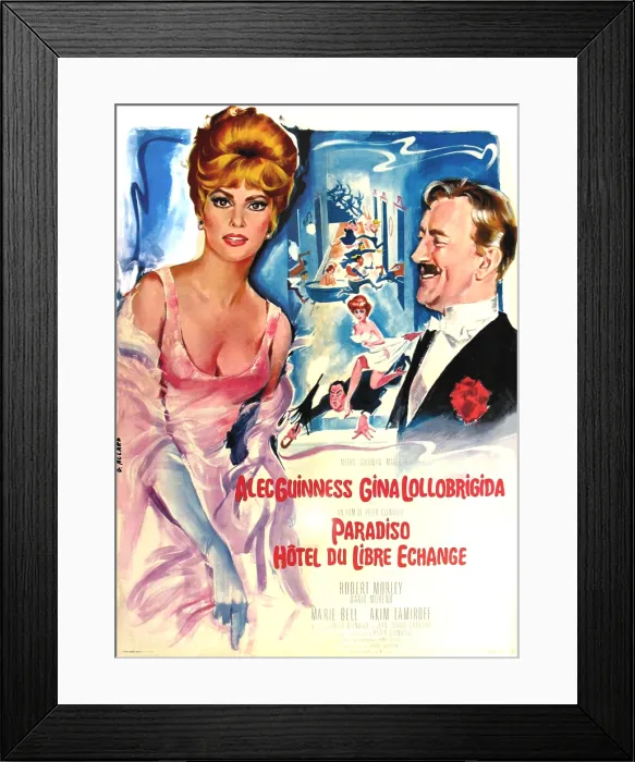 Framed Print : HOTEL PARADISO, (aka PARADISO, HOTEL DU LIBRE ECHANGE), l-r: Gina Lollobrigida, Alec Guinness on French poster art, 1966