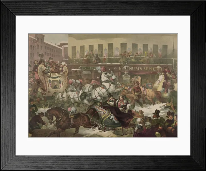 Framed Print : Street scene with many sleighs in front of BARNUM'S MUSEUM, Broadway & Anne St. NYC in 1855 Framed Print : Street scene with many sleighs in front of BARNUM'S MUSEUM, Broadway & Anne St. NYC in 1855