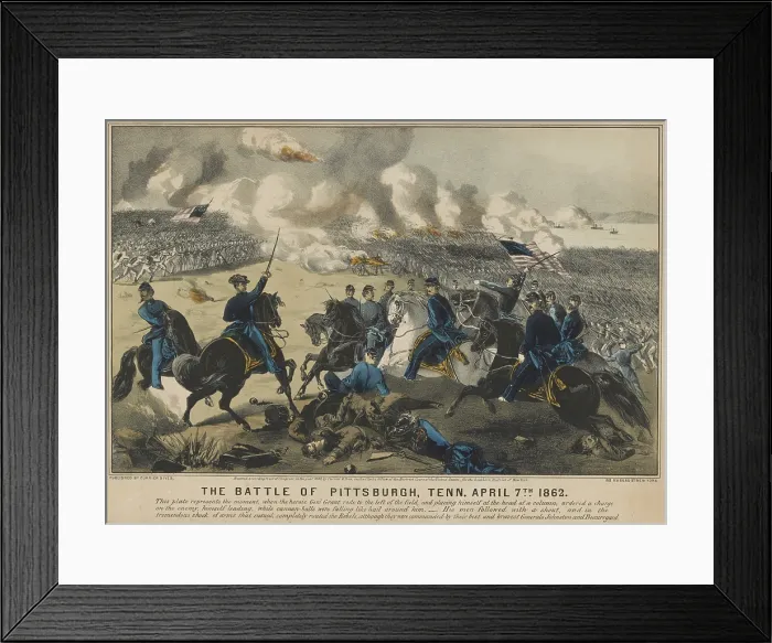 Framed Print : US Civil War, Battle of Shiloh, also called the Battle of Pittsburg Landing, Tennessee, April 6-7, 1862. This popular print incorrectly purports that Gen Framed Print : US Civil War, Battle of Shiloh, also called the Battle of Pittsburg Landing, Tennessee, April 6-7, 1862. This popular print incorrectly purports that Gen
