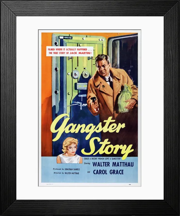 Framed Print : GANGSTER STORY, top: Walter Matthau, bottom: Carol Grace on poster art, 1959