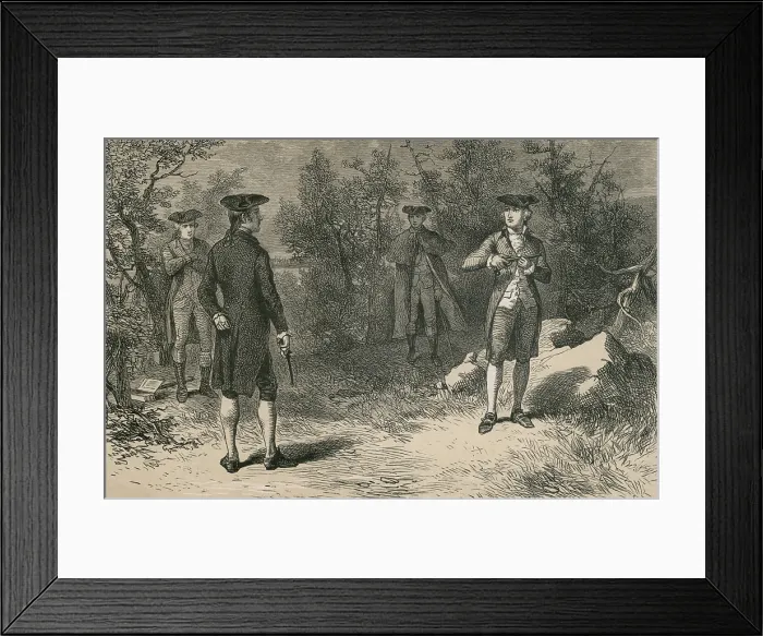 Framed Print : Alexander Hamilton and Arron Burr prepare to fight a duel on July 11, 1804, in Weehawken, New Jersey. They had been political adversaries for years Framed Print : Alexander Hamilton and Arron Burr prepare to fight a duel on July 11, 1804, in Weehawken, New Jersey. They had been political adversaries for years
