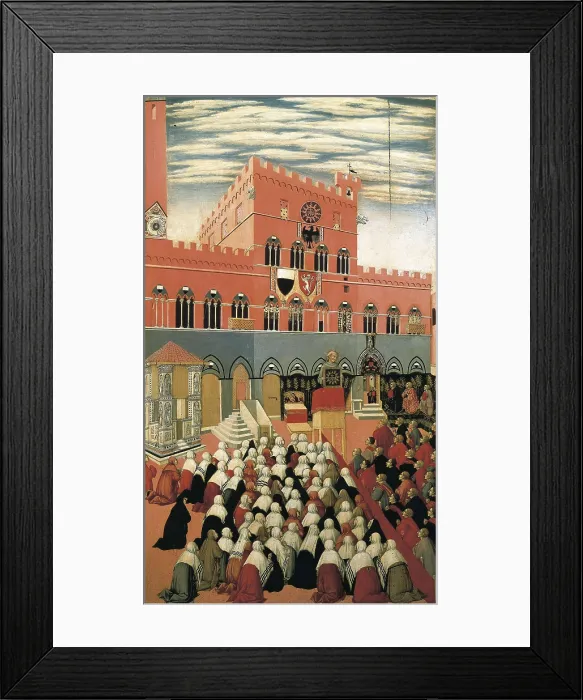Framed Print : SANO di PIETRO, Ansano di Pietro di Mencio, called (1406-1481). St Bernardino Preaching in the Campo. 1445. Renaissance art. Quattrocento. Oil on wood. ITALY. Siena Framed Print : SANO di PIETRO, Ansano di Pietro di Mencio, called (1406-1481). St Bernardino Preaching in the Campo. 1445. Renaissance art. Quattrocento. Oil on wood. ITALY. Siena