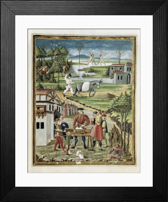 Framed Print : DE PREDIS, Cristoforo (1440-1486). De Sphaera. ca. 1470. Agricultural scene. Renaissance art. Quattrocento. Miniature Painting. ITALY. Modena. Estense Library