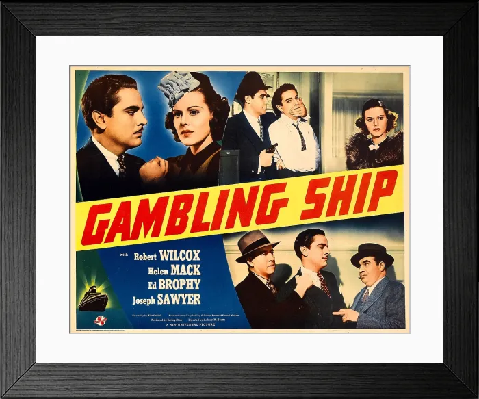 Framed Print : GAMBLING SHIP, top from left: Robert Wilcox, Helen Mack, far right: Helen Mack, second from right: Robert Wilcox, bottom center: Robert Wilcox, bottom right: Ed Brophy, 1938