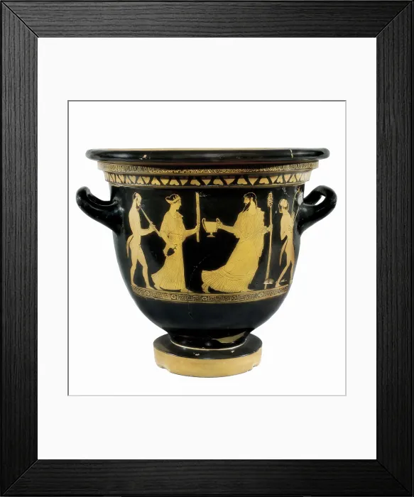 Framed Print : Dionysius retinue. 440 - 430 BC. Attic black-figured cratera. Classical Greek art. Ceramics. ITALY. Taranto. Taranto Archaelogical National Museum Framed Print : Dionysius retinue. 440 - 430 BC. Attic black-figured cratera. Classical Greek art. Ceramics. ITALY. Taranto. Taranto Archaelogical National Museum