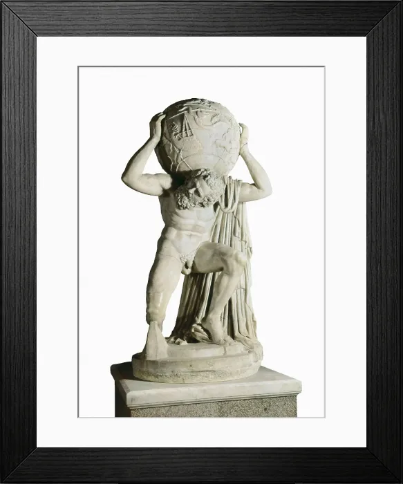 Framed Print : Farnese Atlas. 2nd c. Roman copy after Hellenistic original. Hellenistic art. Sculpture on marble. ITALY. Naples. National Museum of Archaeology