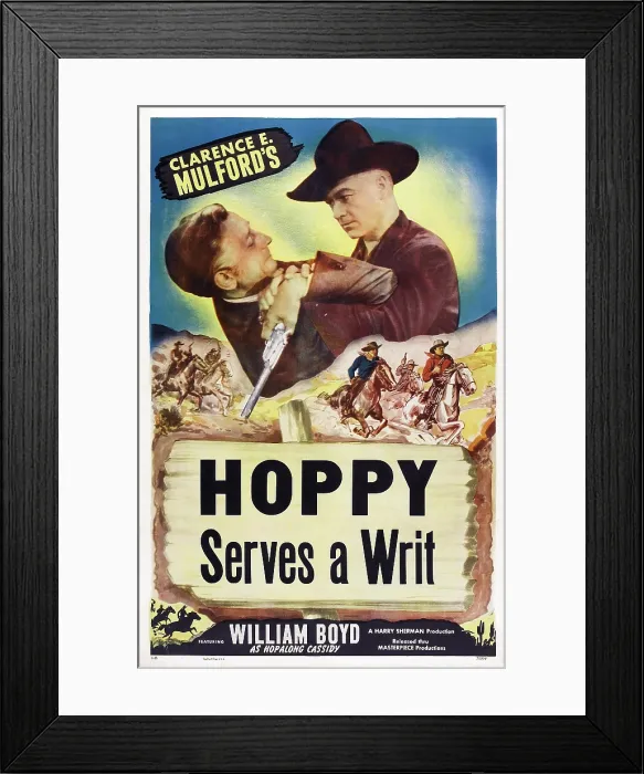 Framed Print : HOPPY SERVES A WRIT, US poster, William Boyd (right), 1943
