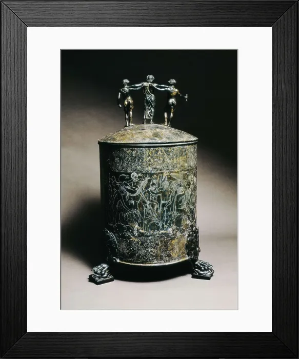 Framed Print : Ficoroni cist. ca. 300 BC. Decorated with scenes of the Argonauts