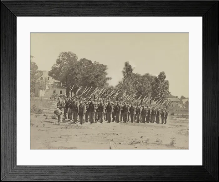 Framed Print : US Civil War. Company G, 22d New York State Militia drills near Harpers Ferry, Virginia in 1862 (BSLOC_2018_8_157)