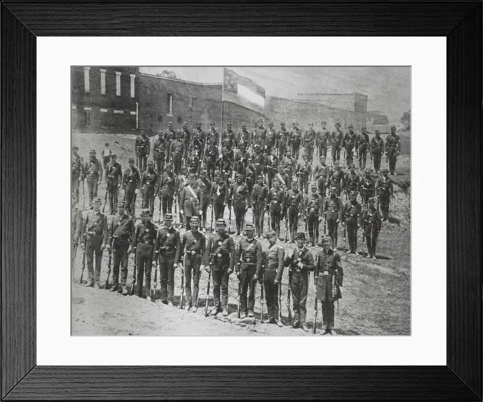 Framed Print : US Civil War, 1861. Confederate soldiers of the Sumter Light Guards, Company K, 4th Regiment Georgia Volunteer Infantry, drill in April 1861 (BSLOC_2018_8_162) Framed Print : US Civil War, 1861. Confederate soldiers of the Sumter Light Guards, Company K, 4th Regiment Georgia Volunteer Infantry, drill in April 1861 (BSLOC_2018_8_162)