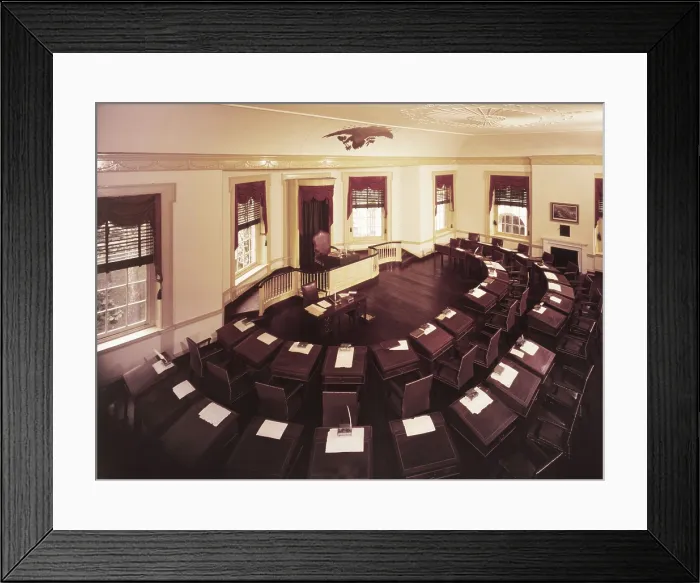 Framed Print : The Senate Chamber was on the second floor of the State House in Philadelphia. 1975 photograph Framed Print : The Senate Chamber was on the second floor of the State House in Philadelphia. 1975 photograph