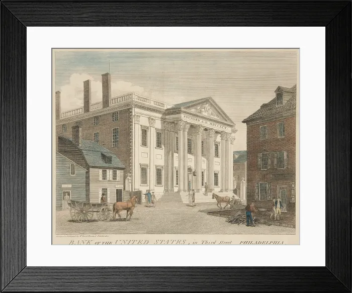 Framed Print : Bank of the United States, in Philadelphia, was chartered for a term of twenty years, by the US Congress in 1791 Framed Print : Bank of the United States, in Philadelphia, was chartered for a term of twenty years, by the US Congress in 1791