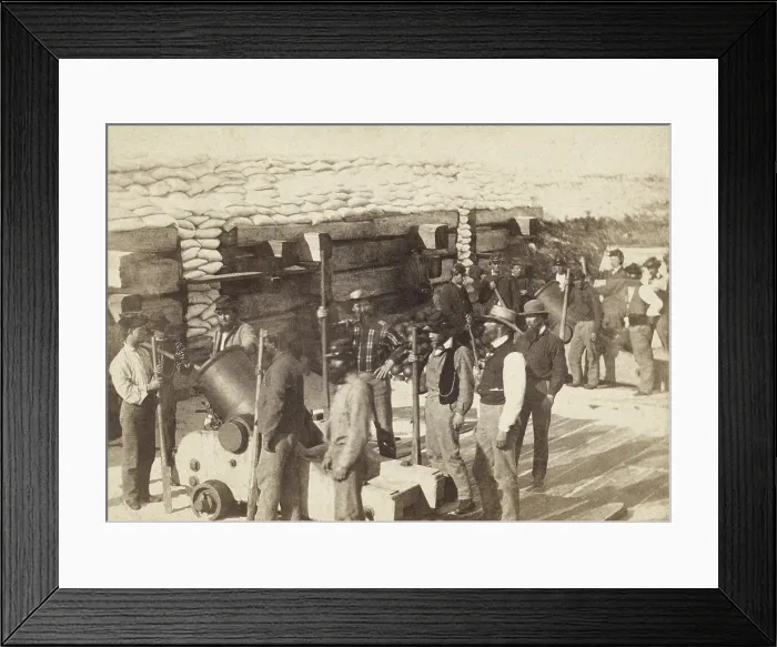 Framed Print : US Civil War, 1862. South Carolina Volunteers of the Marion Artillery, posing around their pair of mortars, on Sullivan's Island, 1861