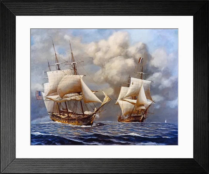 Framed Print : Combat between the USS Constellation and French frigate L'Insurgente on Feb. 9, 1799 Framed Print : Combat between the USS Constellation and French frigate L'Insurgente on Feb. 9, 1799