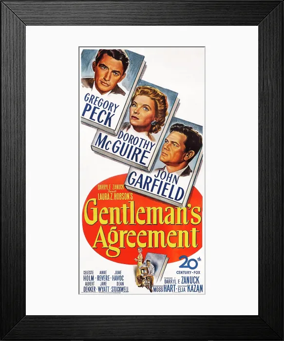 Framed Print : GENTLEMAN'S AGREEMENT, US poster, from left: Gregory Peck, Dorothy McGuire, John Garfield, 1947, TN & Copyright 20th Century Fox Film Corp. / courtesy Everett Collection