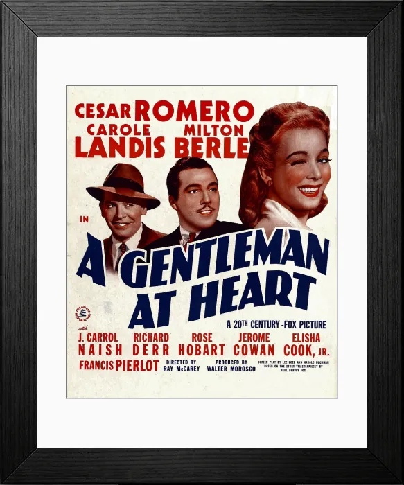 Framed Print : A GENTLEMAN AT HEART, from left: Milton Berle, Cesar Romero, Carole Landis on window card, 1942