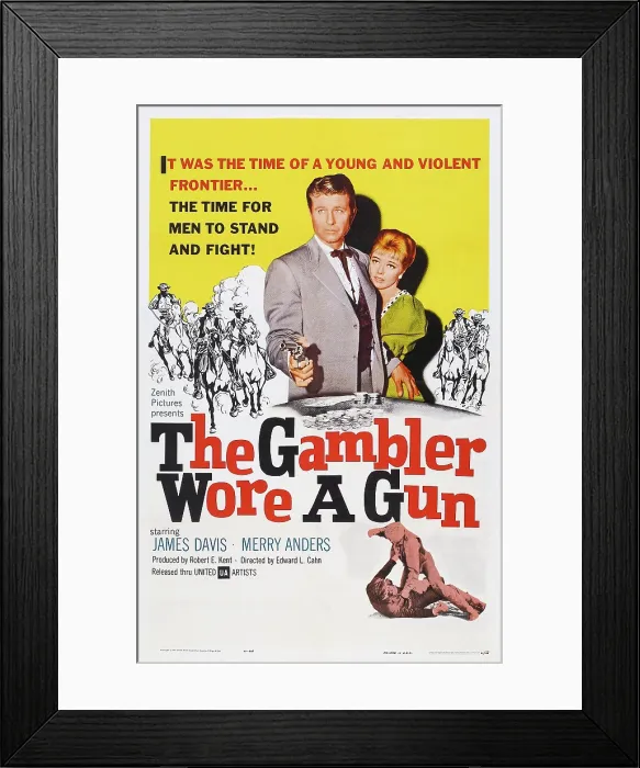 Framed Print : THE GAMBLER WORE A GUN, US poster, from left: Jim Davis, Merry Anders, 1961