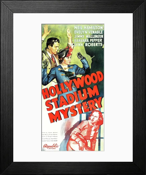 Framed Print : HOLLYWOOD STADIUM MYSTERY, US poster art, from top: Neil Hamilton, Evelyn Venable, Lynne Roberts, 1938 Framed Print : HOLLYWOOD STADIUM MYSTERY, US poster art, from top: Neil Hamilton, Evelyn Venable, Lynne Roberts, 1938
