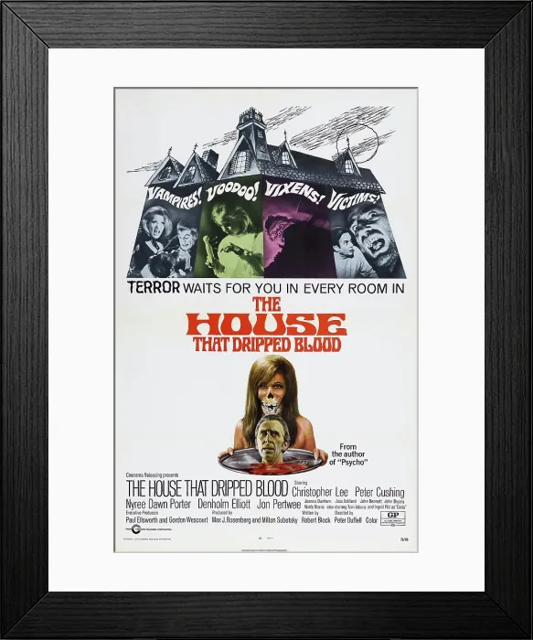 Framed Print : THE HOUSE THAT DRIPPED BLOOD, US poster, Christopher Lee (on tray), 1971