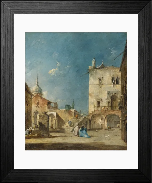 Framed Print : IMAGINARY VIEW OF A VENETIAN SQUARE OR CAMPO, by Francesco Guardi, 1780-89, Italian oil painting
