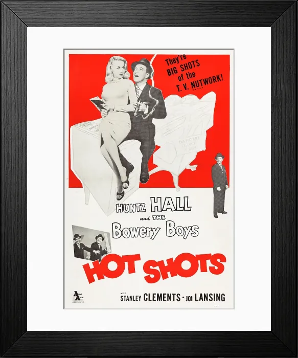 Framed Print : HOT SHOTS, top l-r: Joi Lansing, Huntz Hall, bottom l-r: Stanley Clements, Huntz Hall, far right: Stanley Clements on poster art, 1956 Framed Print : HOT SHOTS, top l-r: Joi Lansing, Huntz Hall, bottom l-r: Stanley Clements, Huntz Hall, far right: Stanley Clements on poster art, 1956