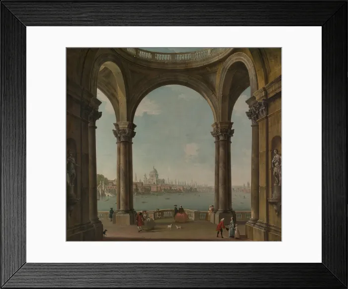 Framed Print : CAPRICCIO WITH ST. PAUL'S AND OLD LONDON BRIDGE, by Antonio Joli, 1730-70, Italian oil painting. A capriccio is an architectural fantasy