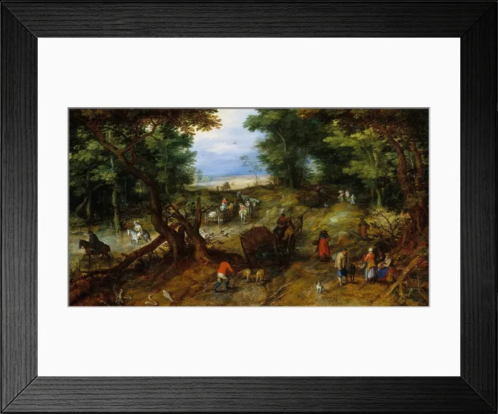 Framed Print : A WOODLAND ROAD WITH TRAVELERS, by Jan Brueghel the Elder, 1607, Netherlandish painting, oil on wood
