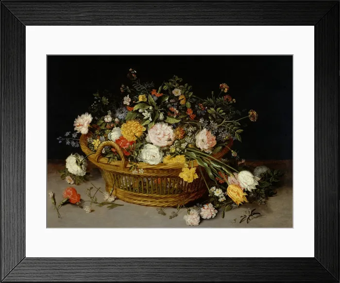 Framed Print : A BASKET OF FLOWERS, by Jan Brueghel the Younger, 1615, Flemish painting, oil on wood. The basket of flowers is host to various insects and a grasshopper Framed Print : A BASKET OF FLOWERS, by Jan Brueghel the Younger, 1615, Flemish painting, oil on wood. The basket of flowers is host to various insects and a grasshopper