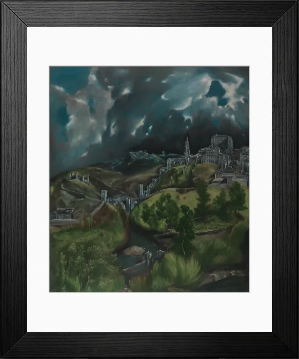 Framed Print : VIEW OF TOLEDO, by El Greco, 1598-1599, Spanish painting, oil on canvas. Great landscape of Toledo, Spain, the city where the artist lived and worked in for most of his life