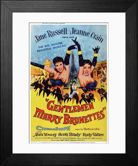 Framed Print : GENTLEMEN MARRY BRUNETTES, US poster art, from left: Jane Russell, Jeanne Crain, 1955 Framed Print : GENTLEMEN MARRY BRUNETTES, US poster art, from left: Jane Russell, Jeanne Crain, 1955