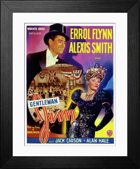 Framed Print : GENTLEMAN JIM, (from left): Errol Flynn, Alexis Smith, (Belgian poster art), 1942 Framed Print : GENTLEMAN JIM, (from left): Errol Flynn, Alexis Smith, (Belgian poster art), 1942