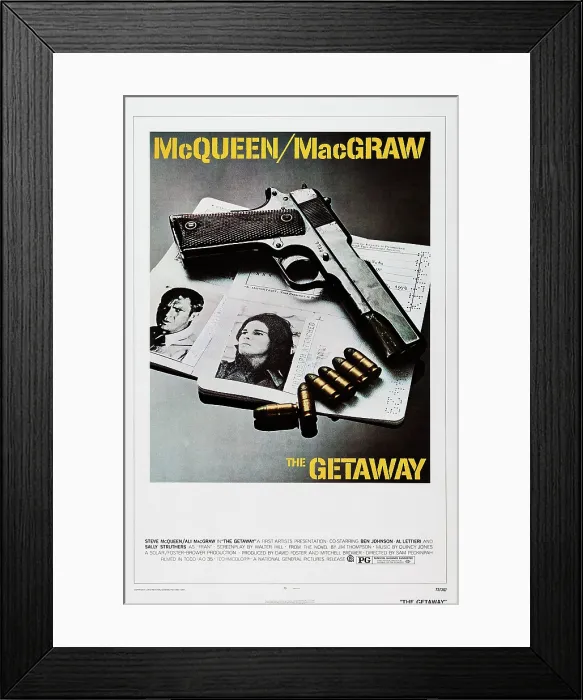 Framed Print : THE GETAWAY, US poster, from left: Steve McQueen, Ali MacGraw, 1972