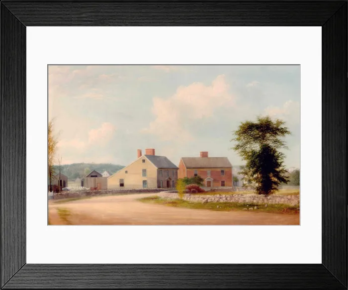 Framed Print : Birthplaces of US Presidents John and John Quincy Adams, as they appeared in 1849. On left is the John Quincy Adams birthplace and home of John and Abigail Adams Framed Print : Birthplaces of US Presidents John and John Quincy Adams, as they appeared in 1849. On left is the John Quincy Adams birthplace and home of John and Abigail Adams