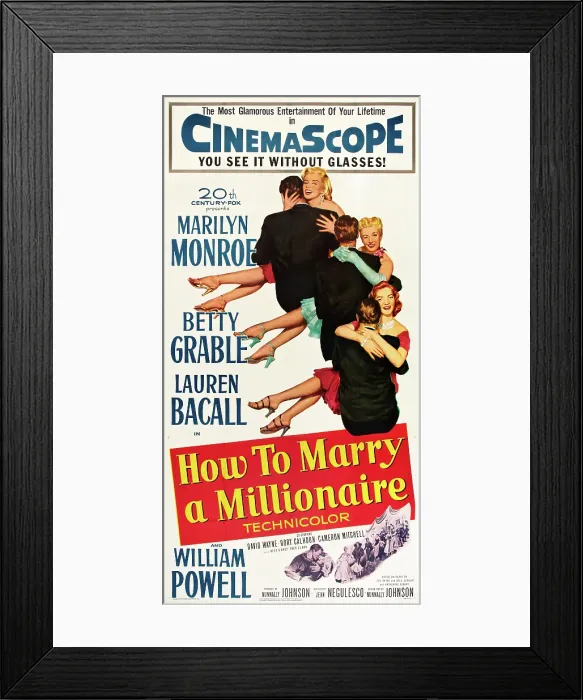 Framed Print : HOW TO MARRY A MILLIONAIRE, from top: Marilyn Monroe, Betty Grable, Lauren Bacall on poster art, 1953, TM and Copyright 20th Century Fox Film Corp