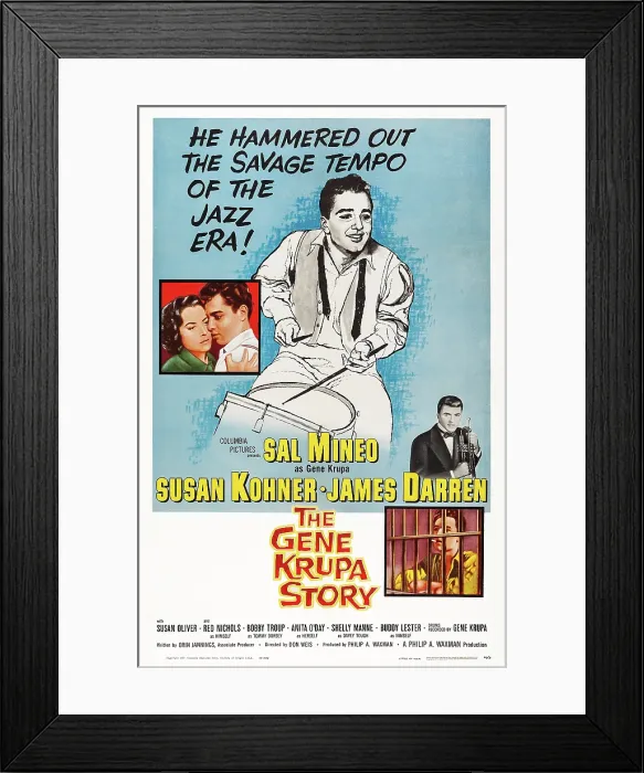 Framed Print : THE GENE KRUPA STORY, US poster art, from left: Susan Kohner, Sal Mineo, James Darren, 1959