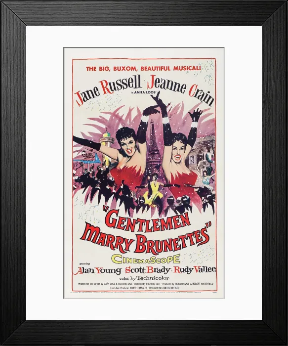 Framed Print : GENTLEMEN MARRY BRUNETTES, US poster, from left: Jane Russell, Jeanne Crain, 1955