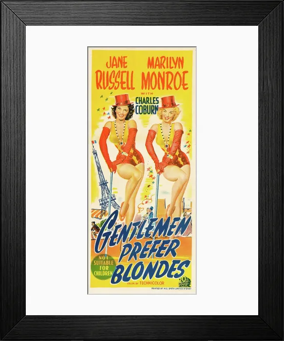 Framed Print : GENTLEMEN PREFER BLONDES, l-r: Jane Russell, Marilyn Monroe on Australian daybill poster art, 1953, TM and Copyright 20th Century Fox Film Corp